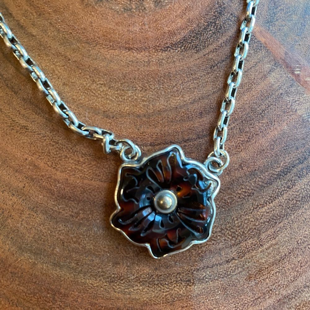Brighton‎ Shadow Garden silver and tortoise shell flower necklace and earrings - Picture 2 of 7